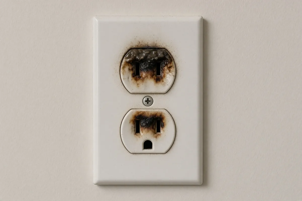 Photo: a scorched outlet, a sign of a loose or overheating connection.